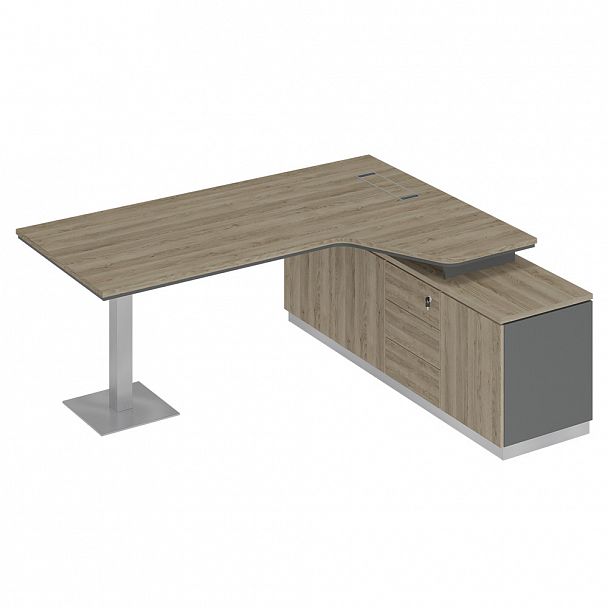 Стол руководителя эргономичный на опорной тумбе правый "City" СИ 116 дуб гладстоун светлый/антрацит премиум/дуб гладстоун светлый - Вид 1