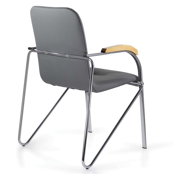 Кресло BRABIX "Samba CF-103", хром каркас, накладки "бук", кожзам серый, собрано, 532758 - Вид 6