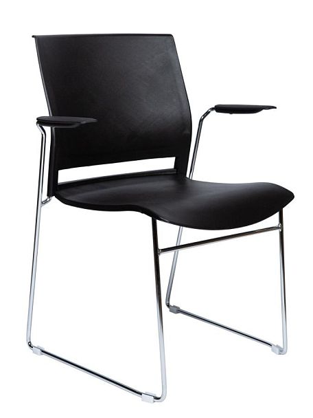 Стул / Five black / черный пластик / хром база с подлокотниками - Вид 1