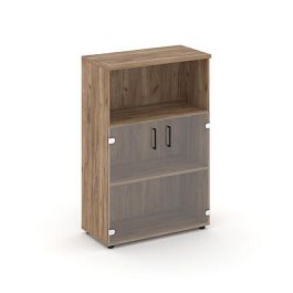 Стайл Проджект Шкаф средний широкий SN.STS.E-202 Дуб Табак/Прозрачный/Черный Ручки 796*400*1203 - Фото предпросмотра