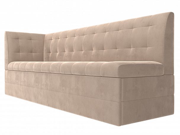 Кухонный диван Бриз с левым углом (полностью велюр бежевый) - Вид 3