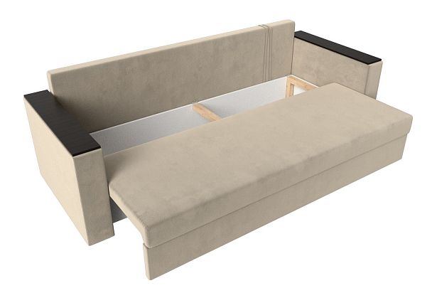 Диван прямой Атланта Лайт без стола (полностью микровельвет бежевый) - Вид 7