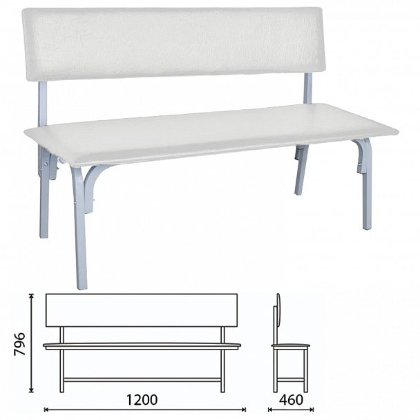 Банкетка со спинкой "Астрид", 1200х470х796 мм, каркас светло-серый, кожзам светло-серый - Вид 2