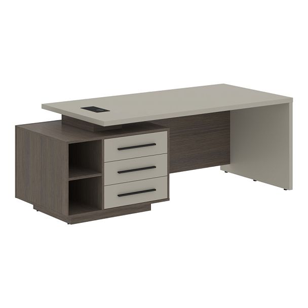 Стол руководителя с тумбой VCT 2190(L) Аметист/Черный матовый/Дуб Сильвер 2100х900х750 VELION - Вид 1