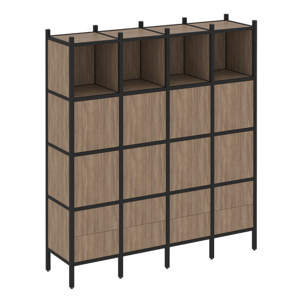 Loft Прямой стеллаж наборный VR.L-09 Дуб аризона/Чёрный металл 1694*446*1869 - Вид 1