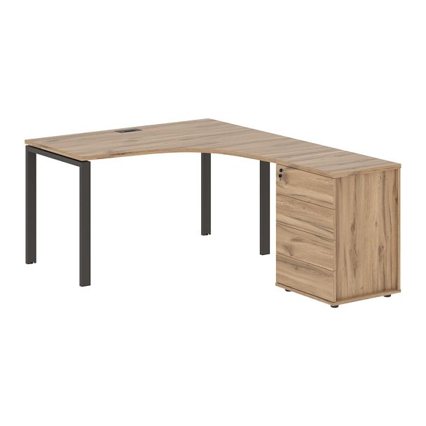 Стол эргономичный с тумбой EUCET 1318(R) Дуб Денвер светлый/Мокко 1360х1880х750 EDIS - Вид 1