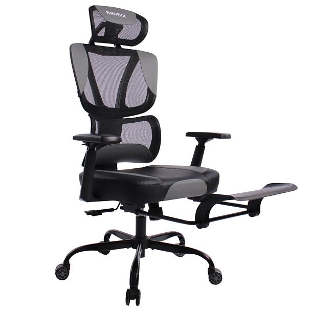 Кресло BRABIX PREMIUM "Venom GM-530", подножка, синхромеханизм, экокожа/сетка, черное/серое, 532951 - Вид 8