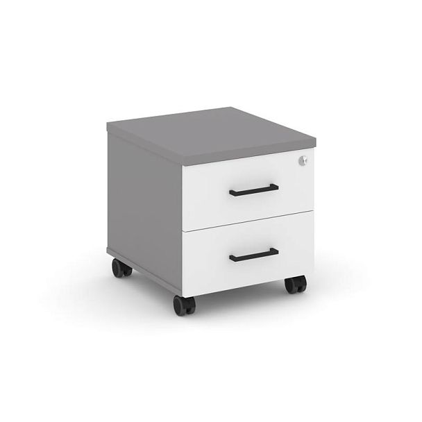 Стайл Проджект Тумба мобильная 2 ящика. Усиленные колеса SN.TMU-001 Серый Пепел/Белый/Черный Ручки 4 - Вид 1