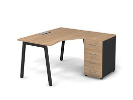 MATRIX 121S152-A Стол эгоном. с тумбой R, пров. Merida (А-опоры) 1380х1380х775 Швейц-й вяз/Темно-сер - Фото предпросмотра