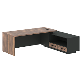 Стол руководителя с тумбой VRCT 2319(R) Американский орех/Черный матовый/Яшма черный 2300х1900х750 V - Фото предпросмотра