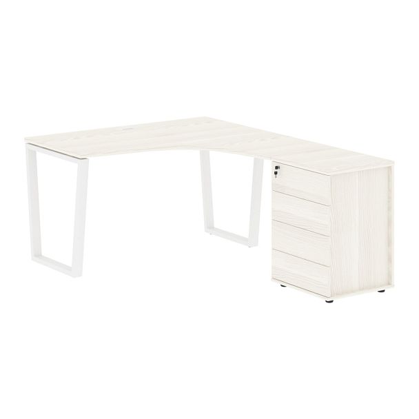 Стол эргономичный с тумбой EVCET 1318(R) Ясень Траун/Белый 1360х1880х750 EDIS - Вид 1