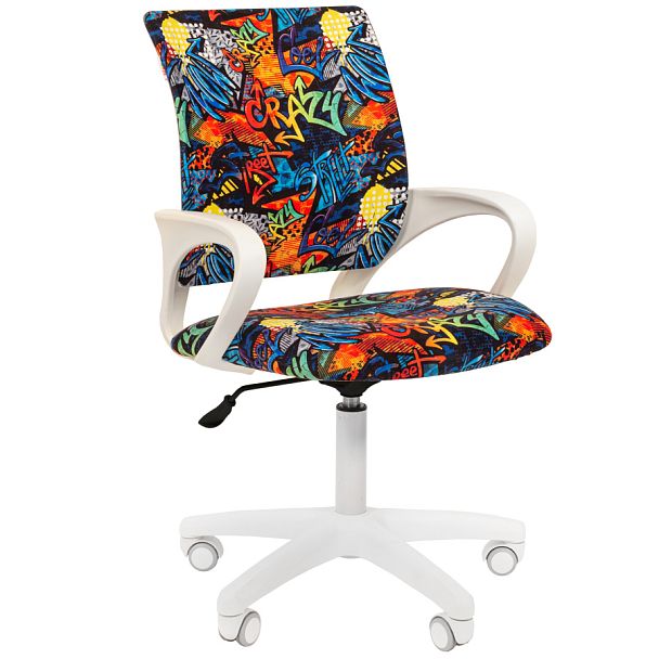 Кресло CHAIRMAN KIDS 103 LT, пластик белый, ткань велюр, принт CRAZY - Вид 1