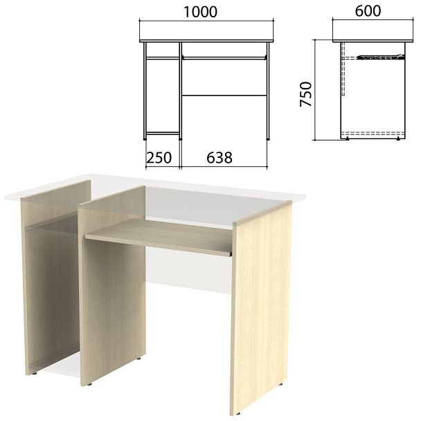 Каркас к столу компьютерному "Канц" 1000х600х750 мм, цвет дуб молочный, СК24.15.2 - Вид 1