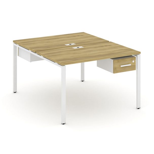 Concept Рабочая станция 2 сторонняя с подвесными тумбами на 2 места CN.DRS-110 W Дуб Винченцо/Белый Бриллиант/Металл Белый 1180*1480*750 - Вид 1