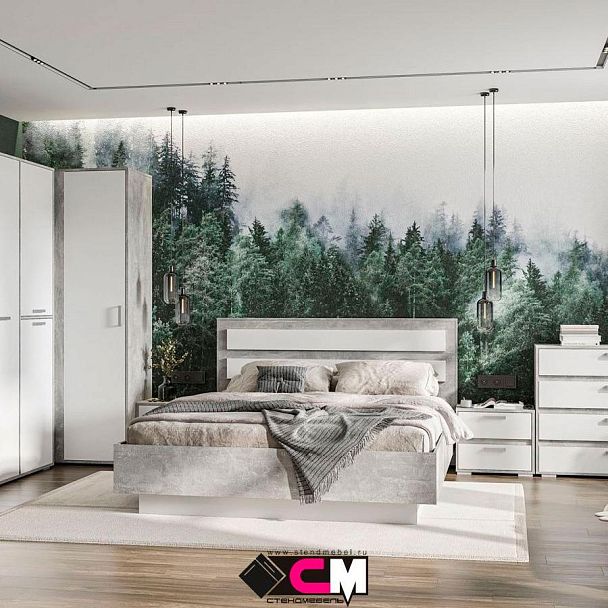 Денвер КР-03 Кровать 1,8х2,0  (1872х990х2100) ателье светлый/белый - Вид 3