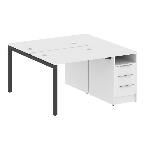 Metal System Quattro Р. ст. с тумбой на П-образном м/к 50БП.РС-СТП-2.1 Белый/Антрацит металл 1412*1475*750 - Вид 1