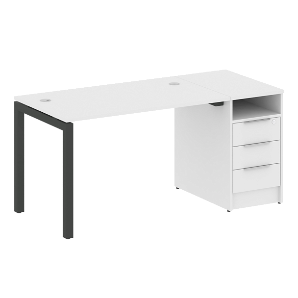 Metal System Quattro Р. ст. с тумбой на П-образном м/к 50БП.РС-СТП-1.2 Белый/Антрацит металл 1612*720*750 - Вид 1