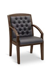 Кресло посетителя Граф с утяжкой натуральная кожа / чёрная NL01/ дерево - дуб валенсия - Фото предпросмотра