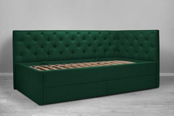 Кровать «Порше», каретная стяжка с доп. спальным местом, зеленая - Вид 1