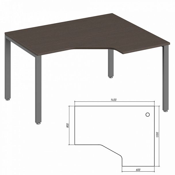 Эргономичный стол правый Trend Metal 140x120x75 тёмный дуб - Вид 1
