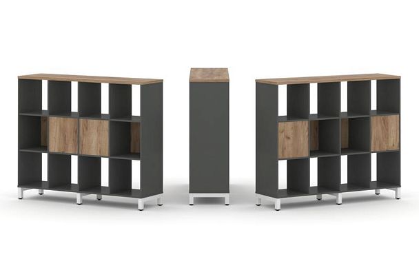 Style Project Набор стеллажа 2-х сторон., 3 яр. SN.NSD-341 Антрацит/Дуб Табак/Металл Белый 1488*400* - Вид 1