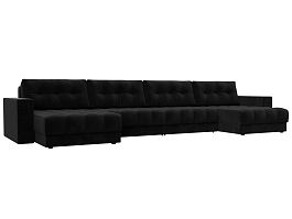 Диван П-образный с декором Лига-049 НПБ Лонг Велюр черный - Фото предпросмотра