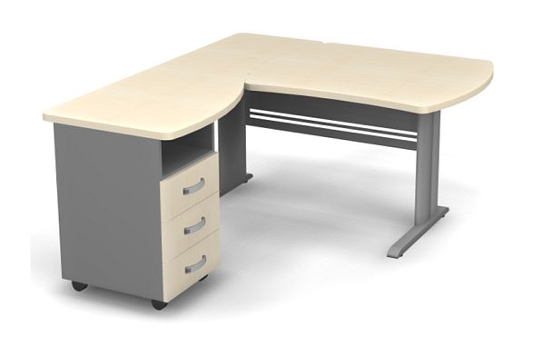 Стол угловой на металлокаркасе L,R 1600 Берлин Береза Майнау/Серый УРМ.М 160 L\R - Вид 1