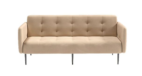 Monaco диван-кровать прямой с подлокотниками, трехместный, велюр бежевый Velutto 04 - Вид 2