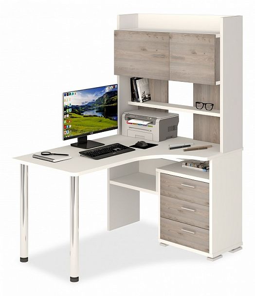 Стол компьютерный Домино СР-133 Белый/Нельсон правый - Вид 1