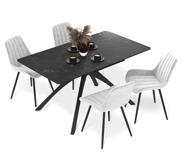 Обеденная группа Sheffilton SHT-DS297 серый мрамор/чёрный муар - Вид 2