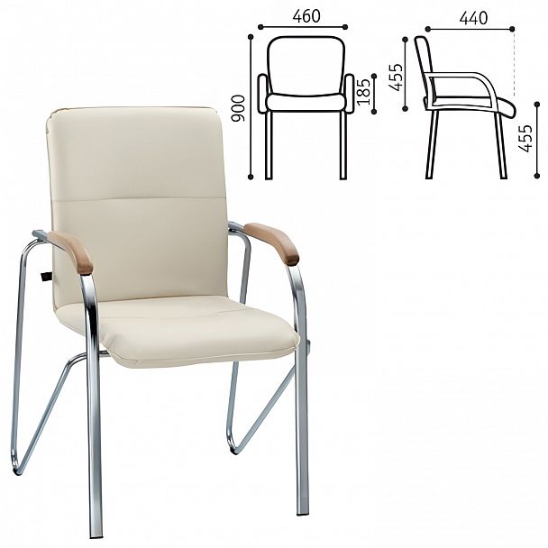 Кресло для приемных и переговорных "Samba", деревянные накладки, хромированный каркас, кожзам бежевый - Вид 2