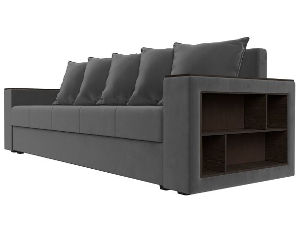 Диван прямой Дубай Лайт полки справа (полностью велюр серый) - Вид 3