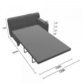(neo-d2p1sm) Диванная секция Неон двойная с одним подлокотником с механизмом французская раскладушка (спальное место 1000 х 1900) - Фото предпросмотра