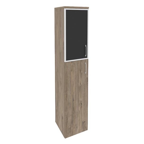 Onix Шкаф высокий узкий левый O.SU-1.7 R (L) black Тиквуд темный/Стекло black 400*420*1977 - Вид 1