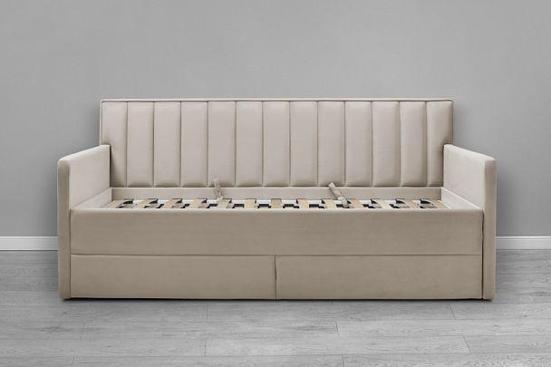 Кровать «Порше» с 2-мя боковинами и доп. спальным местом, светло-бежевая - Вид 2