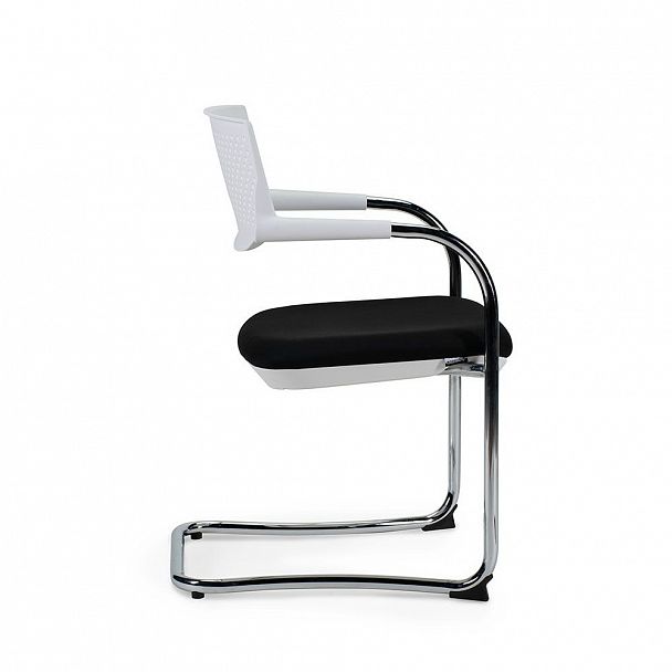 Кресло Самба white CF / хром / белый пластик / черная ткань, стопируемый - Вид 3