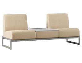 Диван Everprof Solo двухместный со столиком в центре Металл Серый Экокожа Бежевый  ЛДСП Серый - Фото предпросмотра