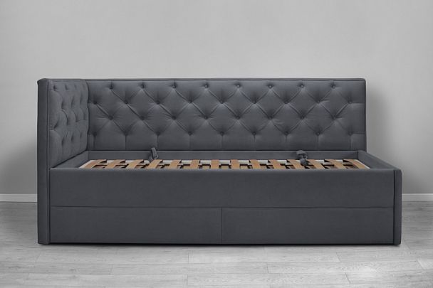 Кровать «Порше», каретная стяжка с доп. спальным местом, серая - Вид 2