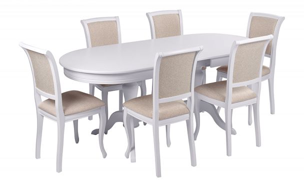 Обеденная группа стол Арей 160(210)х90х76 Белый и 6 стульев Арктос Белый/Кремовая рогожка - Вид 1