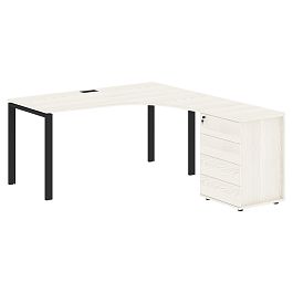 Стол эргономичный с тумбой EUCET 1518(R) Ясень Траун/Черный 1560х1880х750 EDIS - Фото предпросмотра