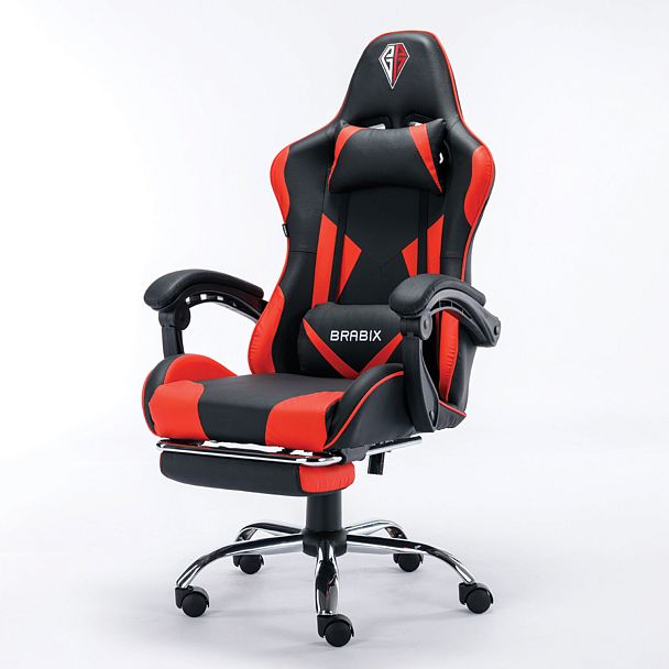 Кресло компьютерное BRABIX "Dexter GM-135", подножка, две подушки, экокожа, черное/красное, 532799 - Вид 8