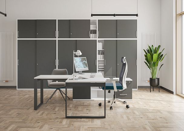 Стол Allegro 1600х700х750  / профиль О-образный: 70х20 антрацит; лючок: серебро; столешница: акация равелло - Вид 10