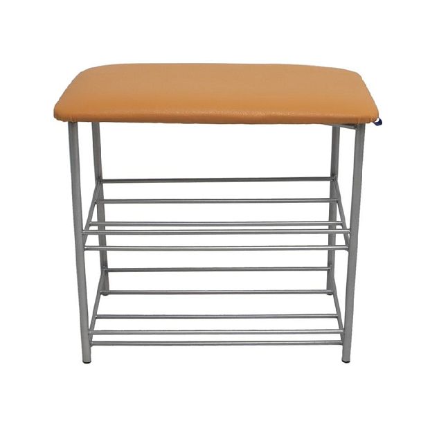 Банкетка-обувница с наклонной полкой к/з бежевый на искре - Вид 1