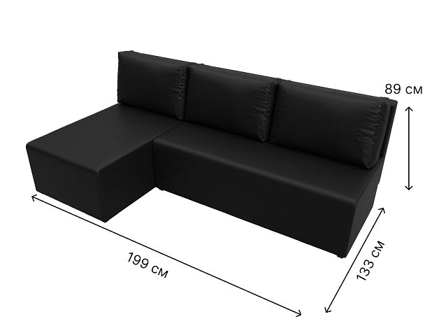 Угловой диван Поло левый (полностью экокожа черная) - Вид 9