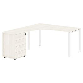 Стол эргономичный с тумбой EUCET 1518(L) Ясень Траун/Белый 1560х1880х750 EDIS - Фото предпросмотра