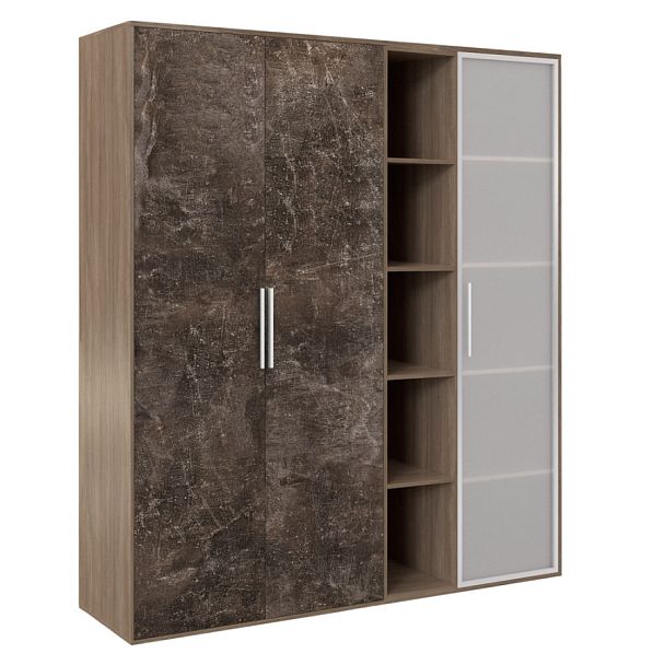 Шкаф высокий 3 створки, с нишей B-tone 168,8x45x191,7 дуб урбан бетон темный - Вид 1