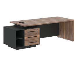 Стол руководителя с тумбой VRCT 2390(L) Американский орех/Черный матовый/Яшма черный 2300х900х750 VE - Фото предпросмотра