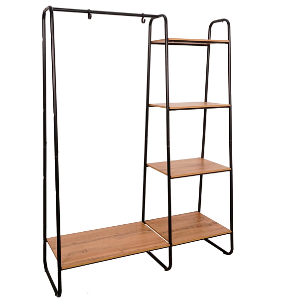 Вешалка-стеллаж "Скандинавия-1", 1470х1100х385 мм, 5 полок, металл/ЛДСП, черная/дуб, ГСС1 Ч - Вид 1