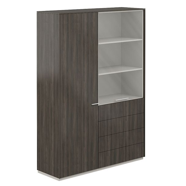 Шкаф для одежды 600 + Шкаф высокий 800 со стеклом мат., 4 ящ., Atlas, обвязка BT, фасады BT - Вид 1