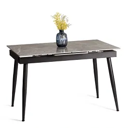 Стол обеденный Балморал/Balmoral 120-160x80x75см, столешница керамика (глянцевая)/опоры металл, серый/чёрный - Фото предпросмотра